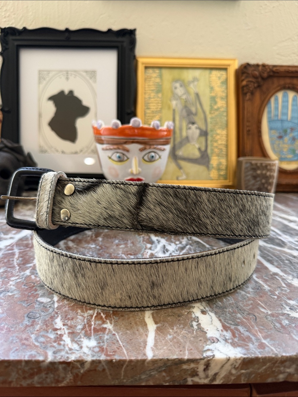 Handmade Calf Hair and Leather Belt